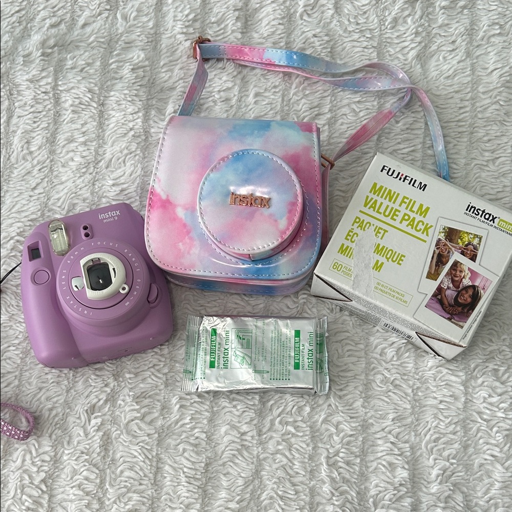 Instax Lavender Camera with Pastel Tie-Dye Case